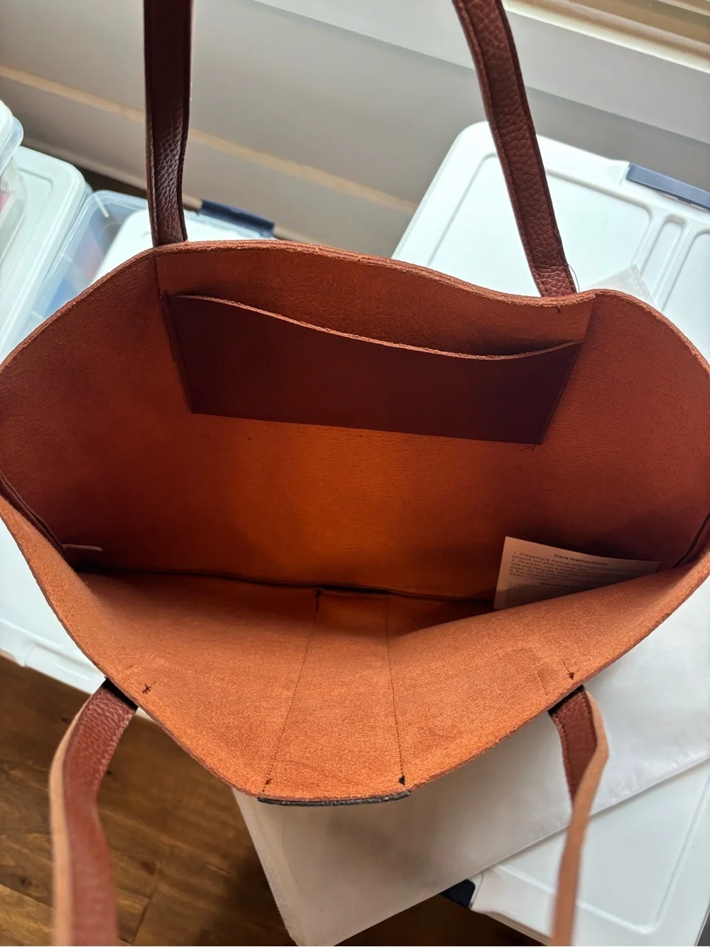 Men's Brown Leather Tote with Black Stripe